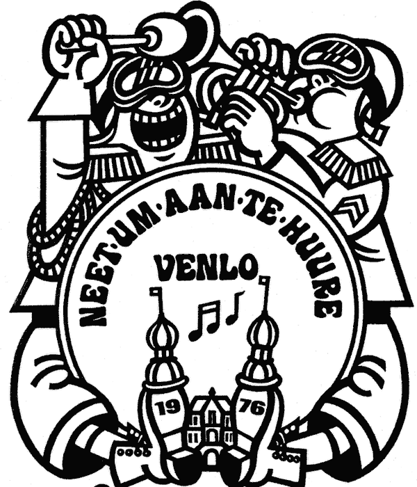 Het NUATH-logo: muzikanten rond de grote trom, Venlo 1976